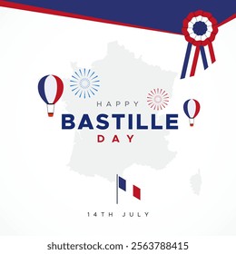 design of happy french day greetings, july 14th. commemorating french revolution day, bastille. celebration of big day in france