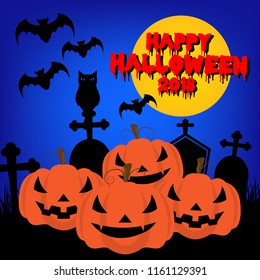 Design of Happy Halloween 2018 text for halloween day and card or background