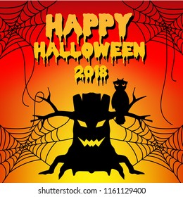 Design of Happy Halloween 2018 text for halloween day and card or background