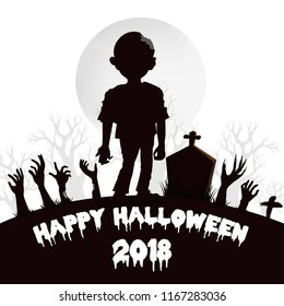 Design of Happy Halloween 2018 text for halloween day and card or background