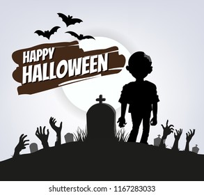 Design of Happy Halloween text for halloween day and card or background