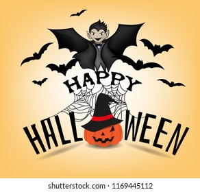 Design of Happy Halloween text for halloween day and card or background