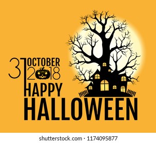 Design of Happy Halloween text for halloween day and card or background