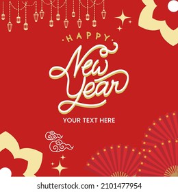 Design Happy New Year 2022 with lettering concept and red background