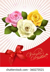 Design for happy valentine's day Greeting card with rose on abstract background, vector design element illustration