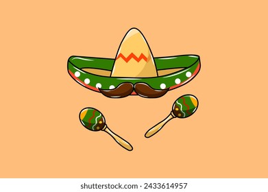 Design Hat Moustache Maracas Cartoon Illustration