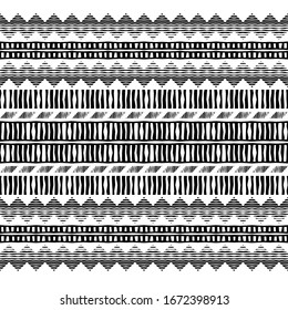 Design with hatching. Ethnic boho ornament. Seamless pattern. Tribal motif. Vector illustration for web design or print.