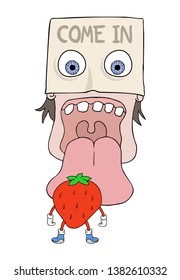 Design of head trying to eat fruit