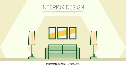 Design of a header for a web site with a room interior in a flat style. Vector illustration