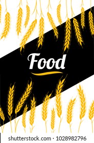 Design headline Gold Wheat Ears  on white and black background. For Natural Product Company. Organic wheat, bread agriculture. 