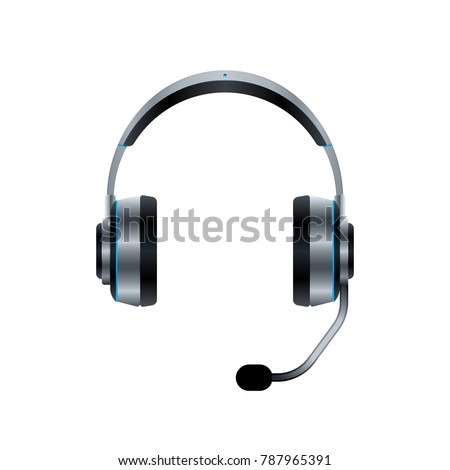 Design of headphones with microphone. Realistic headphones vector on white background.