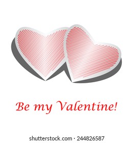 Design heart background with words "Be my Valentine". Valentine's Day card. Vector-art illustration on a white background