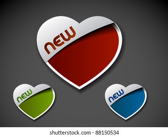 Design of heart labels stickers. transparent shadow easy replace background and edit colors.