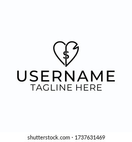 Diseñar un logotipo de monograma de forma cardíaca con un símbolo de dólar en el centro.