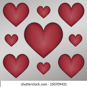 design hearts embossed on gray background