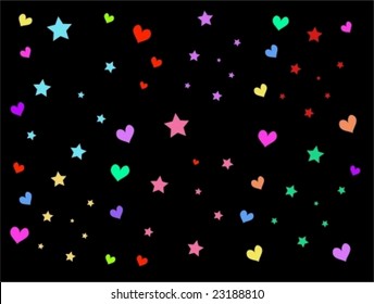 Design of Hearts and Stars on Black Background Vector