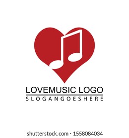 Design a heart-shaped abstract musical note logo and vector icon. Music theme flat design template. Isolated on a white background