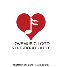 Design a heart-shaped abstract musical note logo and vector icon. Music theme flat design template. Isolated on a white background