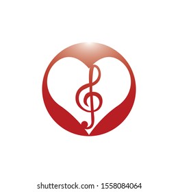 Design a heart-shaped abstract musical note logo and vector icon. Music theme flat design template. Isolated on a white background