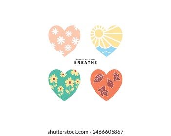 Diseño con estaciones en forma de corazón, Ilustración vectorial para mujer, ideal para imprimir, carteles, dedicatorias, etc.