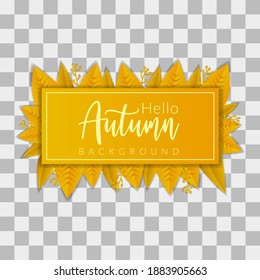 Design hello autumn badge poster , background nature backdrop leaves , fall season october holiday decorative , autumnal texture banner poster isolated
