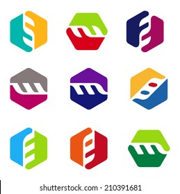 Design hexagonal vector logo template. You can use in the machine, financial, factories, electronics, and communication concept of pattern. "s", "n", "w", "m", "e", "2" letters icon set. 