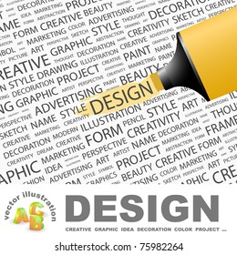 Design. Highlighter over background with different association terms. Vector illustration.