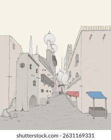 Projeto de ilustração histórica de rua árabe