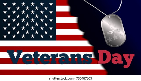 Design for holiday cards. Creative illustration,poster or banner of veterans day with u.s.a flag background, army token.