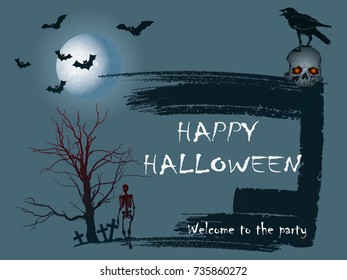 Design of a holiday greeting card for Halloween on a blue background.Vector illustration