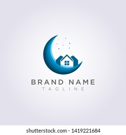 Design a home logo on the moon with stars for your Business or Brand.