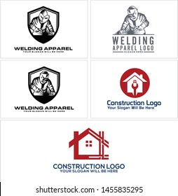 Design home with wrench and illustration vector welder suitable for logo construction welding company business industry