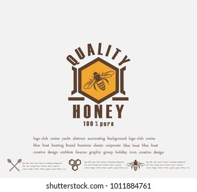 Design of honey labels. badge of honey quality, emblem of the company. Packing icon, background printing