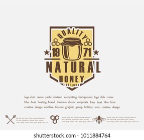 Design of honey labels. badge of honey quality, emblem of the company. Packing icon, background printing