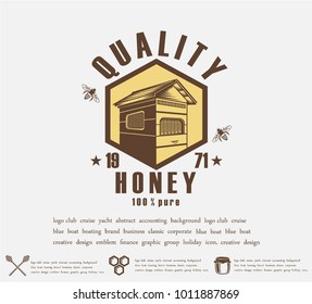 Design of honey labels. badge of honey quality, emblem of the company. Packing icon, background printing