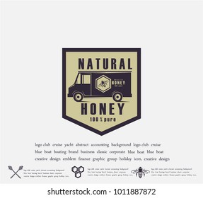 Design of honey labels. badge of honey quality, emblem of the company. Packing icon, background printing