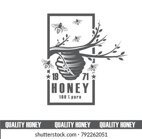 Design of honey labels. quality honey icon, company concept manufacturer of pure honey