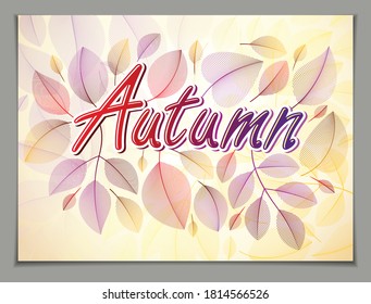 Diseñar banner horizontal con el logotipo de mecanografía de otoño, fondo de composición del marco de hojas rojas y amarillas. Tarjeta para la temporada de otoño, oferta de promoción. Elegante y elegante dibujo botánico, ambiente.