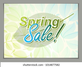 Design banner horizontal com logotipo de digitação de mola, fundo de composição de moldura folhas verde e fresco. Cartão sazonal, oferta de promoção. Elegante desenho botânico elegante, ambiente.