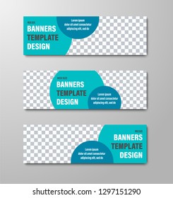 Design of horizontal vector web banners with blue circles for text. Templates standard size with space for photos.