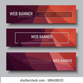 Design horizontal web banners with polygonal brown background and a framework for the text and buttons. Vector illustration.