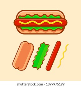 Design of Hot Dog Cartoon Vector Icon Illustration