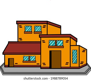 Entwurf eines Hauses oder Gebäudes mit einem flachen Design-Konzept für ein Bauthema.