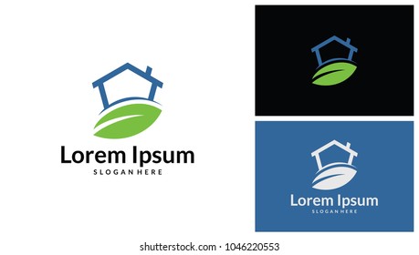 Design House With Leaf Logo Template. Vector Illustration