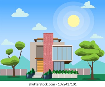 Design of house in the loft style with trees