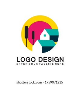 Design a house logo in a shopping basket. Home and residential property design