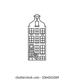 Design of House in Netherlands and Typical Dutch Architecture icon. Vector illustration in outline style isolated on white background