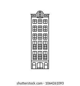 Design of House in Netherlands and Typical Dutch Architecture icon. Vector illustration in outline style isolated on white background