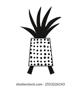 The design of a houseplant is palm trees. A stylish flower pot. Exotic plant, monochrome outline. Hand-drawn. Print for printing, poster, postcard, icon.