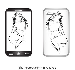 Design for housing and screen of the smartphone in the form of a sketch of sexual girl. vector illustration. sample design, processing.
